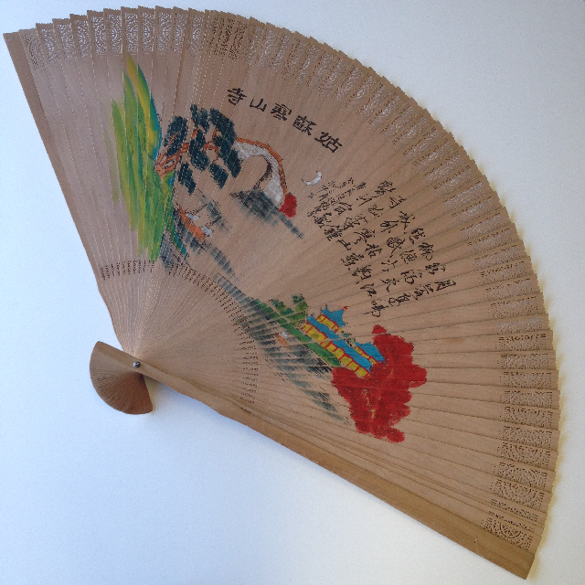 FAN, Asian Style - Sandlewood w Painted Design 150cm 